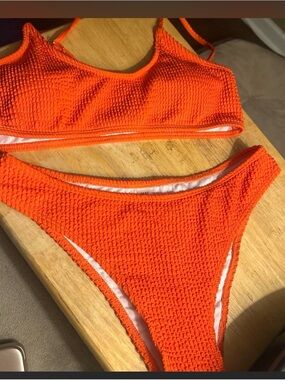 SHEIN Orange Textured Bikini Set
